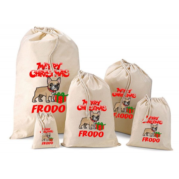 Personalised Pet Santa Sack & Gift Bags -Frodo French Bulldog Design